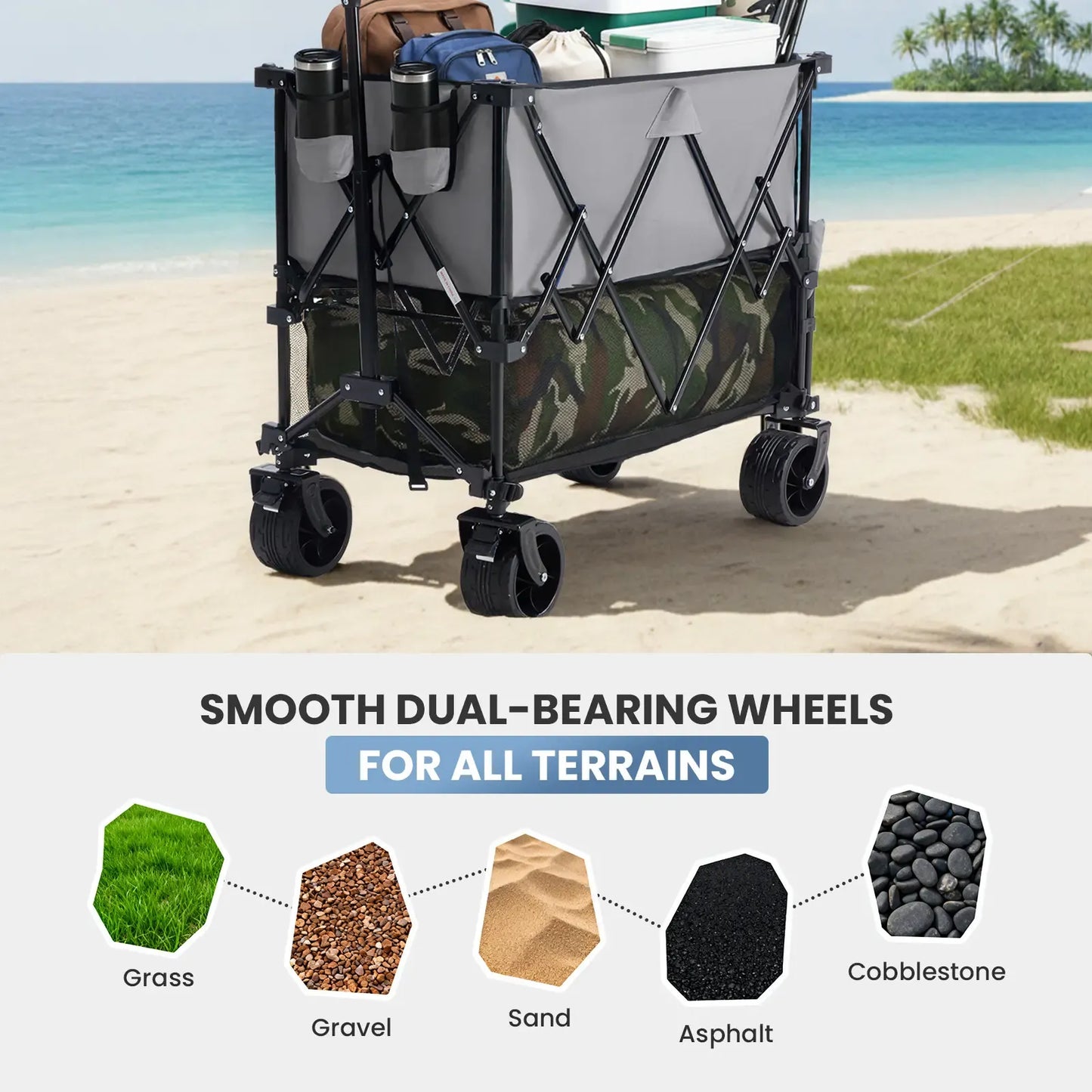 320L Heavy-Duty Collapsible Double-Decker Wagon with Brakes, 440 lb Capacity & All-Terrain Wheels
