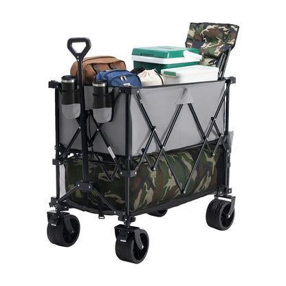 320L Heavy-Duty Collapsible Double-Decker Wagon with Brakes, 440 lb Capacity & All-Terrain Wheels