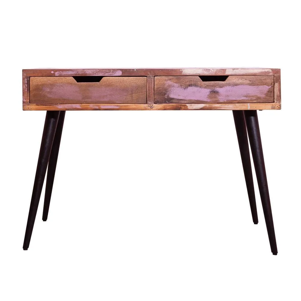 43 Inch 2 Drawer Reclaimed Wood Console Table, Angled Legs, Multi Tone Pastel Accent, Brown, Black By The Urban Port