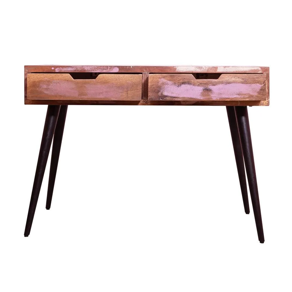 43 Inch 2 Drawer Reclaimed Wood Console Table, Angled Legs, Multi Tone Pastel Accent, Brown, Black By The Urban Port