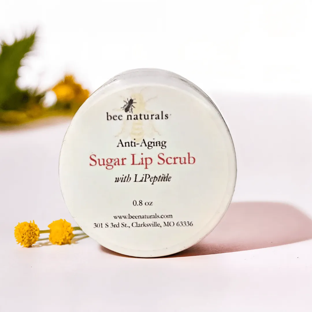 Anti-Aging Sugar Lip Scrub – Hydrating Lip Exfoliator with LiPeptide, Apricot Oil, Sunflower Wax, and Beeswax for Soft, Youthful, and Radiant Lips