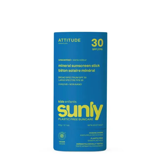 Attitude SPF 30 Kids Mineral Sunscreen Face Stick - Unscented 20g