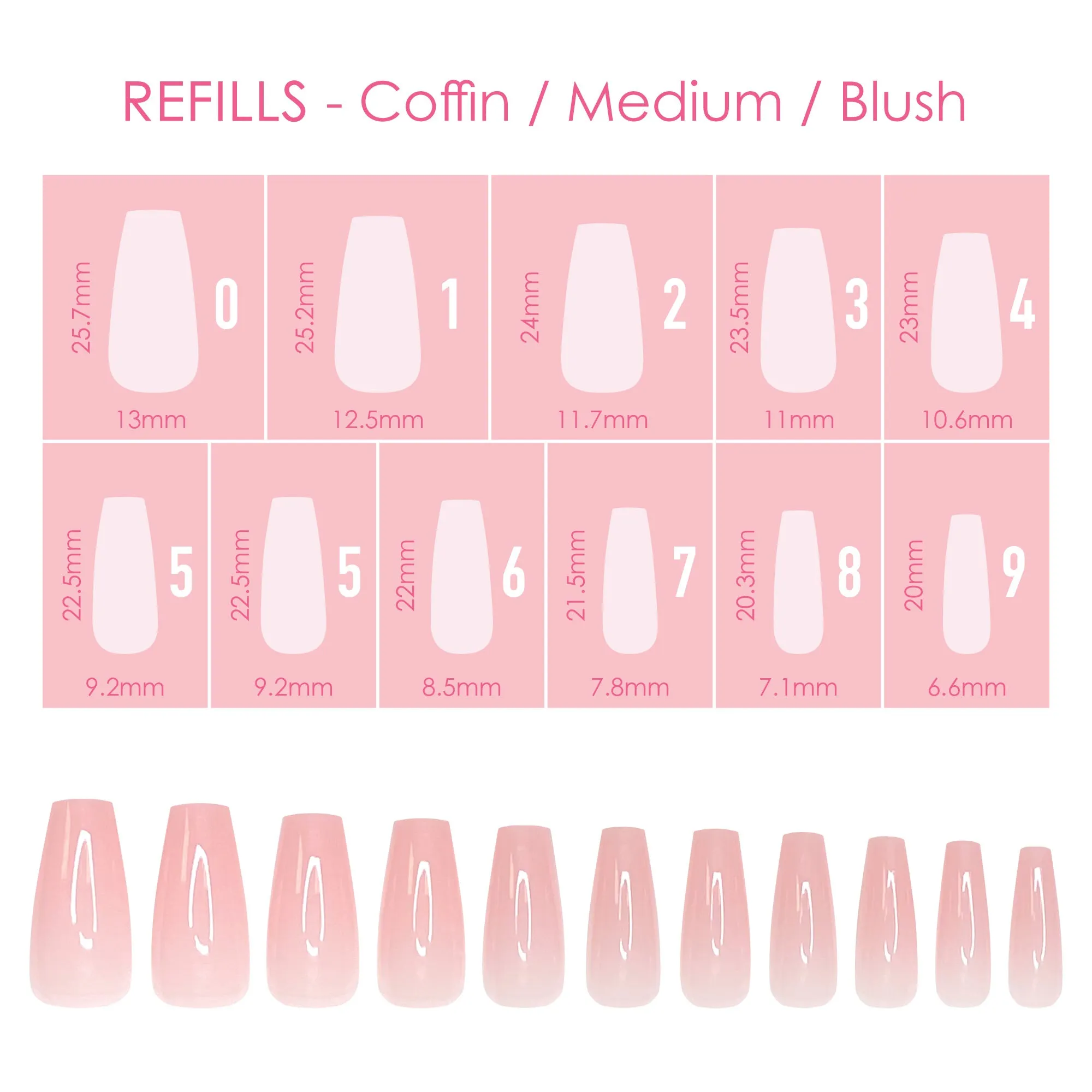 Charme Gel Extension Tips Refill / Coffin / Medium / Blush