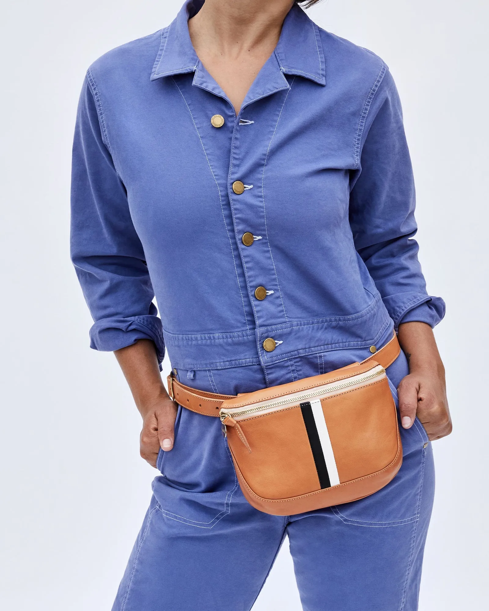 Clare V. - Fanny Pack in Natural Rustic w/ Black and Cream Italian Nappa Desert Stripes