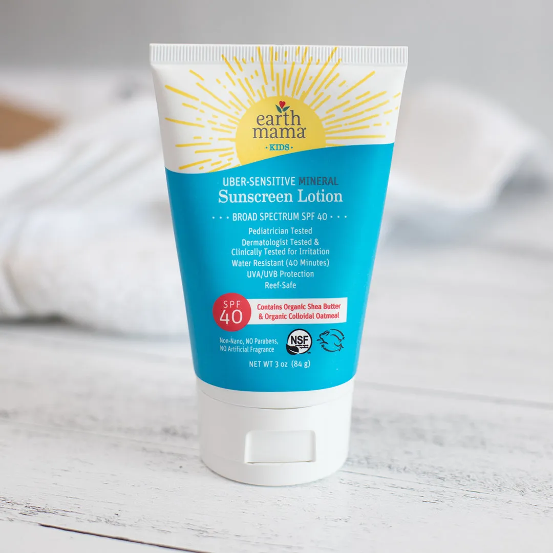 Earth Mama Organic Kids Uber-Sensitive Sunscreen Mineral Lotion SPF 40 - 84g (3 oz) Exp: 07/25