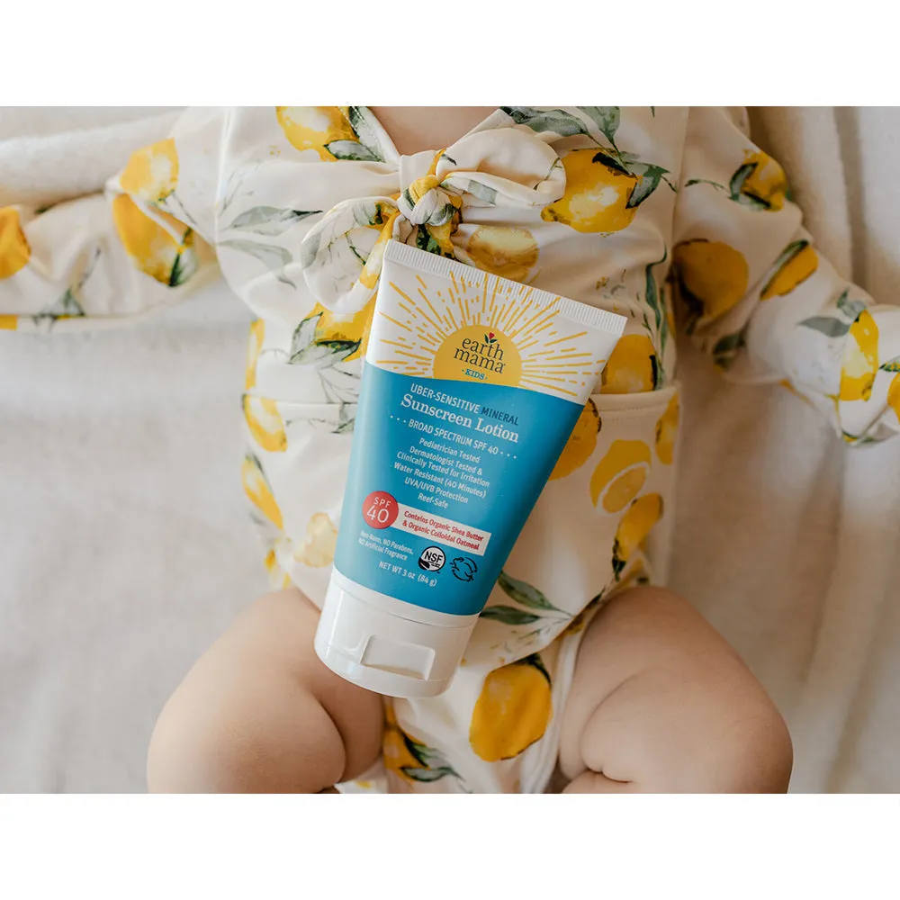 Earth Mama Organic Kids Uber-Sensitive Sunscreen Mineral Lotion SPF 40 - 84g (3 oz) Exp: 07/25