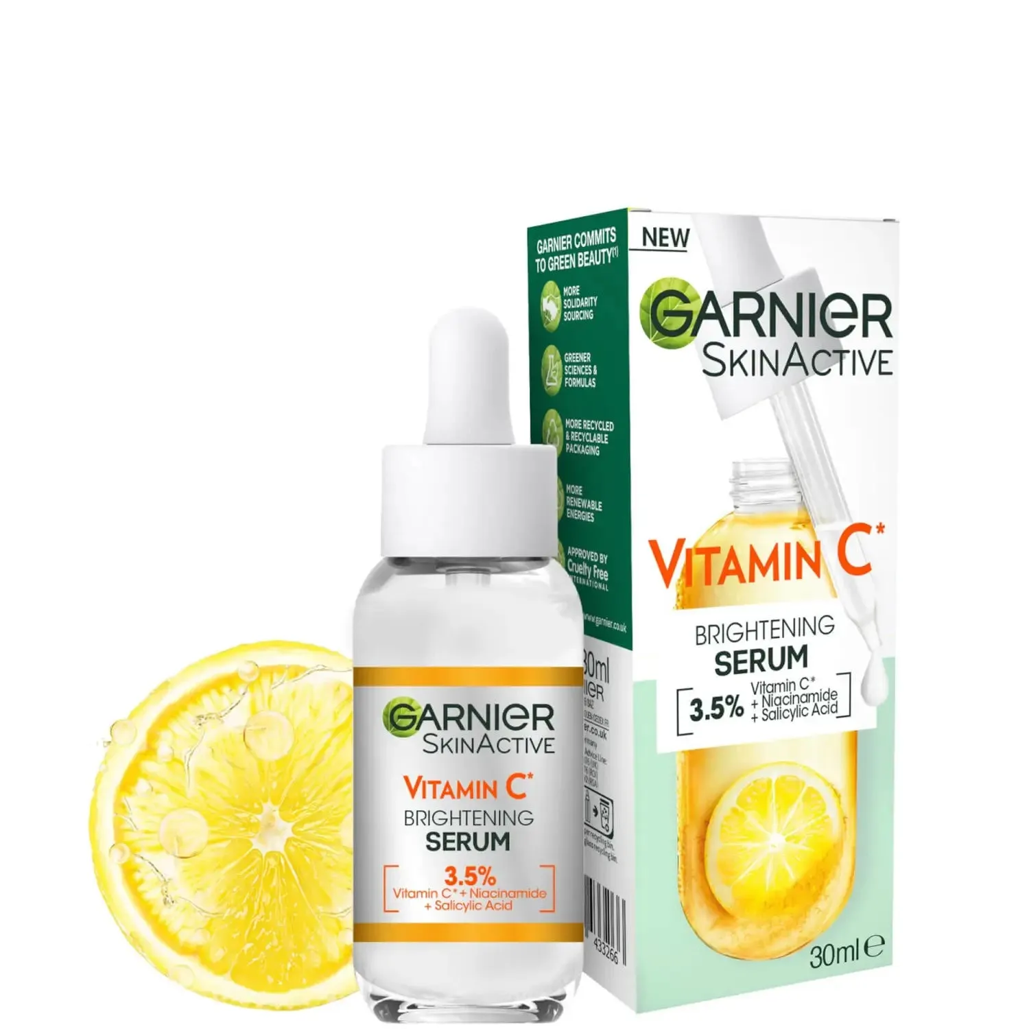 GARNIER 3.5% VITAMIN C, NIACINAMIDE, SALICYLIC ACID, BRIGHTENING AND ANTI DARK SPOT SERUM 30ML