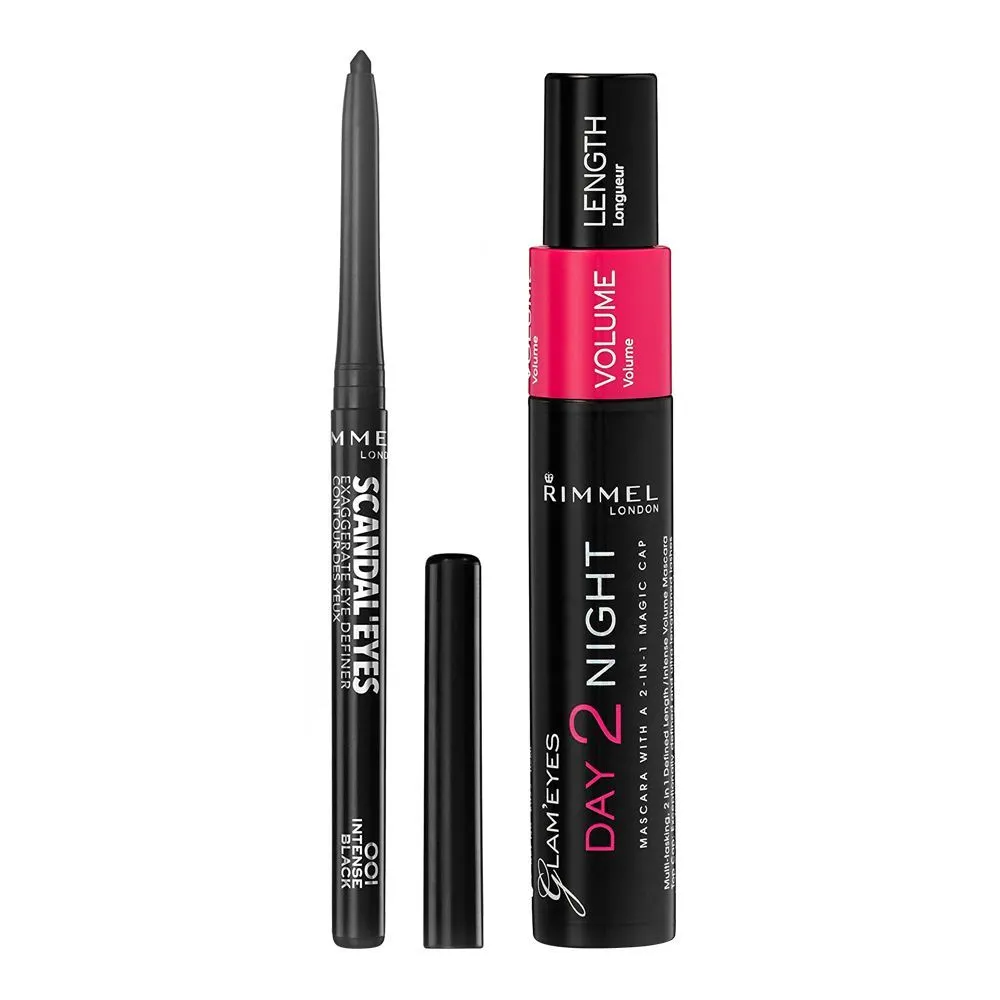 Rimmel Glam'Eyes Day 2 Night Mascara   ScandalEye Eye Definer, Black, Offer Pack